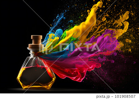 Perfume bottle splash of colored sand paint. Neural network AI generated art 101908507