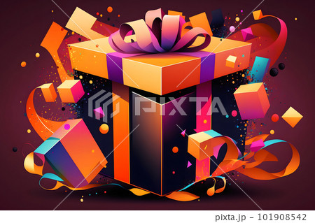 Bright holiday gift with a splash of confetti. Neural network AI generated art 101908542