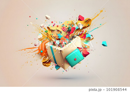 Bright holiday gift with a splash of confetti. Neural network AI generated art 101908544