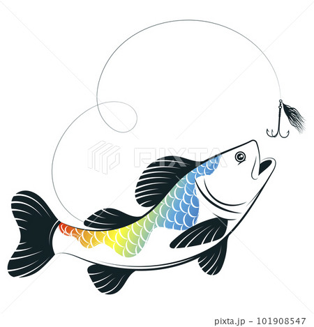 Fish with colorful scales jumping for bait 101908547
