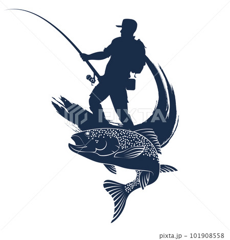 Fisherman fishing on blue wave Fisherman fishing on blue wave 101908558