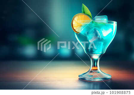 Blue cocktail with ice. Generative AI illustration 101908875
