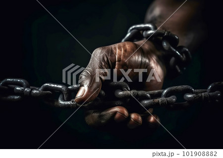 Uneteenth Independence Day concept. Hand is shackled with chain. Generative AI illustration Uneteenth Independence Day concept. Hand is shackled with chain. Generative AI illustration 101908882