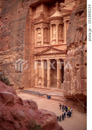 View of the Al-Khazneh Palace or Treasury in Petra, Jordan. View of the Al-Khazneh Palace or Treasury in Petra, Jordan. 101909224