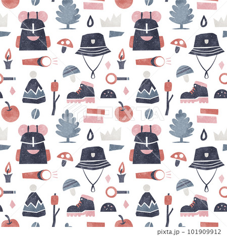 キャンプの背景パターン ファッションアイテムの水彩イラスト キャンプの背景パターン ファッションアイテムの水彩イラスト 101909912