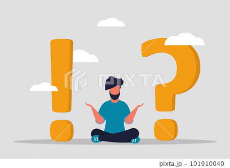 Questions and Answers or Frequently Asked Questions. Discussion solution and brainstorming. A man sits and solves questions and looks for an answer. Vector illustration Questions and Answers or Frequently Asked Questions. Discussion solution and brainstorming. A man sits and solves questions and looks for an answer. Vector illustration 101910040