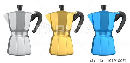 Italian geyser coffee maker a la moka on white background. Italian geyser coffee maker a la moka on white background. 101910071
