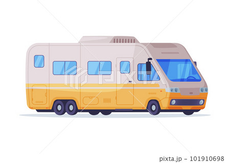 RV camper motor home. Retro house on wheels, recreational vehicle vector illustration RV camper motor home. Retro house on wheels, recreational vehicle vector illustration 101910698