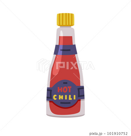 Hot and Spicy Chili Sauce in Glass Bottle with Label and Cap Vector Illustration Hot and Spicy Chili Sauce in Glass Bottle with Label and Cap Vector Illustration 101910752