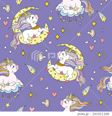 Seamless pattern with lovely unicorns on the moon vector 101911166