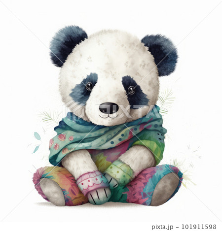 Cute watercolor panda. Illustration AI Generative 101911598
