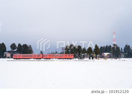 【城端線】雪原を走る普通列車 101912120