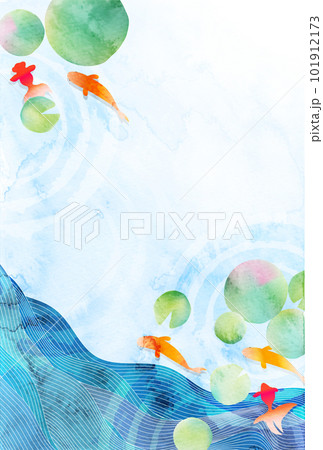 暑中見舞い　金魚　和柄　夏　背景	 101912173