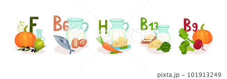 Food Enriched with Vitamins and Minerals Group Vector Set Food Enriched with Vitamins and Minerals Group Vector Set 101913249