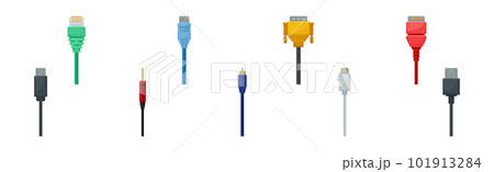USB Cable Plugs Isolated on White Background Vector Set 101913284