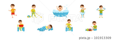 Boy Day Routine Activity and Daily Schedule Vector Set 101913309