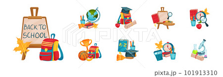 Composition of School Supplies with Schoolbag Vector Set 101913310