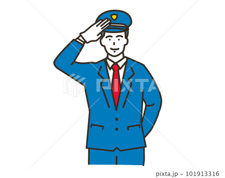 敬礼をする帽子と制服を着た男性 101913316