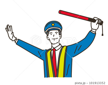 誘導棒で交通誘導をするガードマンの男性 誘導棒で交通誘導をするガードマンの男性 101913352