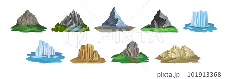 Mountain Peaks with Cliff and Rock Vector Set 101913368