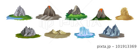 Mountain Peaks with Cliff and Rock Vector Set Mountain Peaks with Cliff and Rock Vector Set 101913369