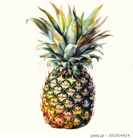 パイナップルの水彩画風イラスト：AI生成のイラスト素材 [101914424