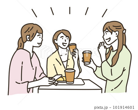 食事をしながら会話をする若い女性達 101914601