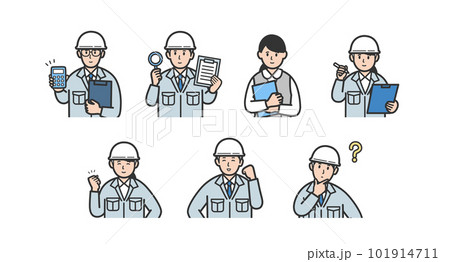 作業員と事務員の上半身イラストセット　アイコン 101914711