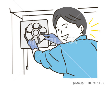 換気扇の掃除をする清掃業の若い男性 換気扇の掃除をする清掃業の若い男性 101915197