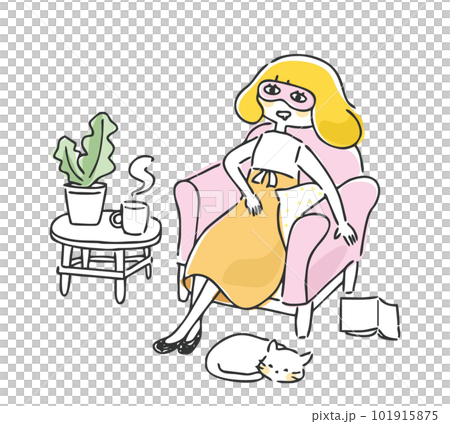 Woman relaxing with a funny eye mask Woman relaxing with a funny eye mask 101915875