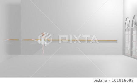 白いチュチュのバレリーナ_スタジオでストレッチa 101916098