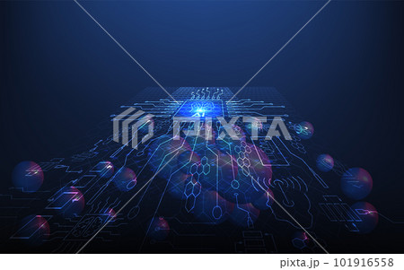 AI Learning and Artificial Intelligence background concept with Assistant Robot, Machine learning, Digital Brain future technology. Vector Illustration eps10 101916558