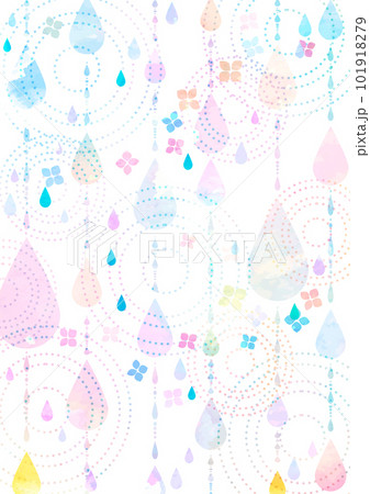 あじさい花びらとしずくと波紋の梅雨イメージ背景タテ 101918279