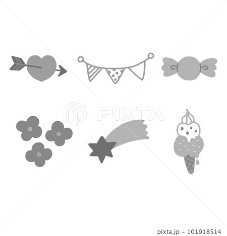 大人可愛いゆるかわ飾りイラストセット・モノトーン 大人可愛いゆるかわ飾りイラストセット・モノトーン 101918514