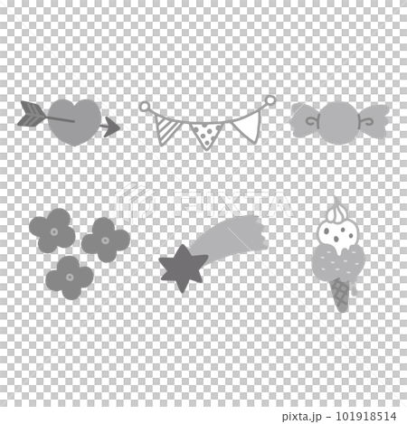 大人可愛いゆるかわ飾りイラストセット・モノトーン 大人可愛いゆるかわ飾りイラストセット・モノトーン 101918514