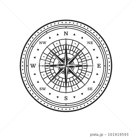 Old compass. Vintage map wind rose with vector north star, west, east and south direction arrows. Nautical adventure, travel and cartography sign with antique marine navigation compass windrose 101919593