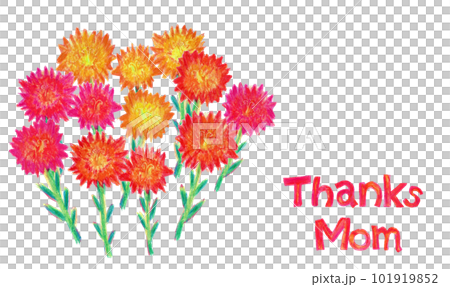 Thanks Mom カーネーションの花束のクレヨンイラスト 101919852