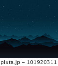 A night view in the mountains and forests with twinkling stars in the deep night	 101920311