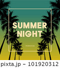 Summer day palm tree and sunset sky background design	 101920312