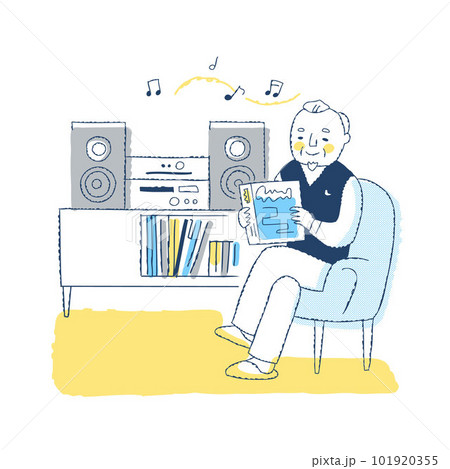 部屋で音楽鑑賞を楽しんでいるシニア男性 部屋で音楽鑑賞を楽しんでいるシニア男性 101920355