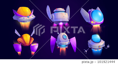Alien space ship cartoon game vector icon set 101921444