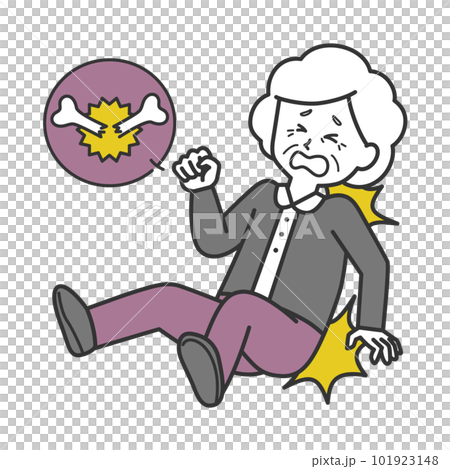 転んで骨折をする高齢女性 101923148