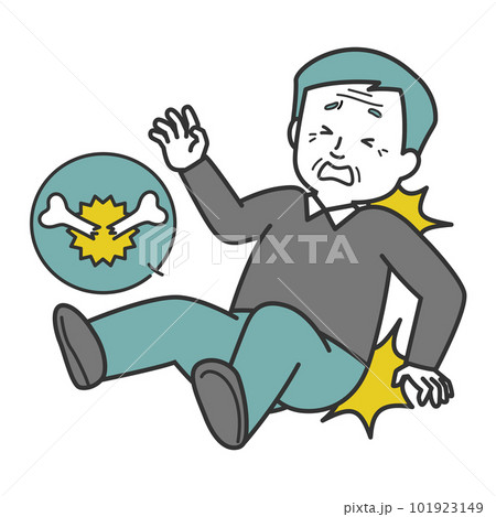 転んで骨折をする高齢男性 101923149