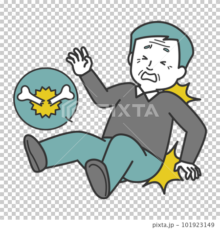 転んで骨折をする高齢男性 101923149
