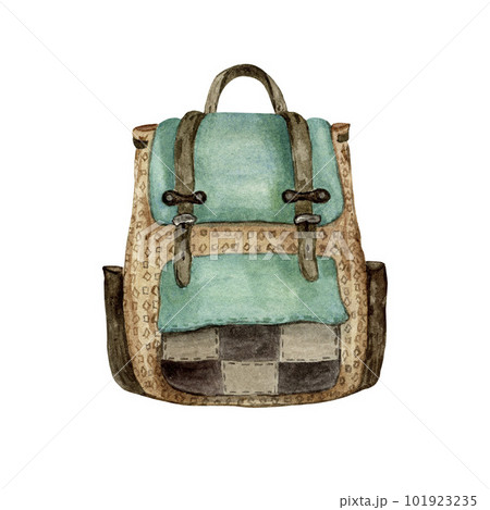 Stylish backpack for shopping and traveling. Watercolor illustration Stylish backpack for shopping and traveling. Watercolor illustration 101923235