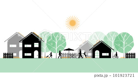 新緑のエコ住宅の街並み(グリーン) 101923721