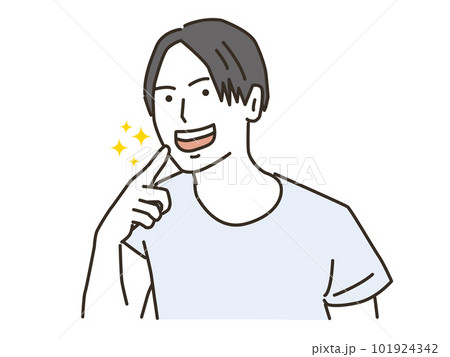 自分の歯(口元)を指差す若い男性 自分の歯(口元)を指差す若い男性 101924342