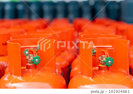 LPG gas bottle stack ready for sell 101924861