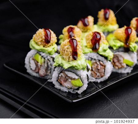 set of rolls on stone serving board 101924937