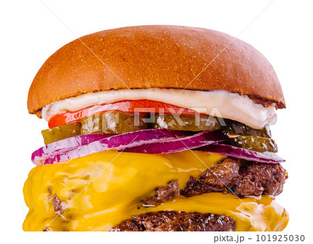 Large cheeseburger with two beef patties grilled Large cheeseburger with two beef patties grilled 101925030